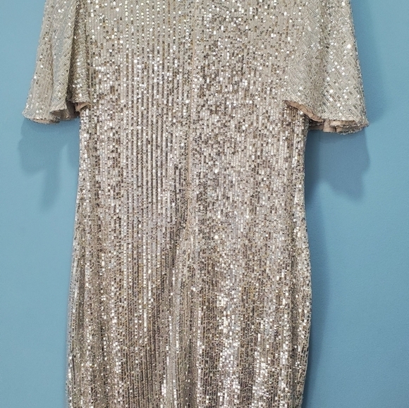 Eliza J Women's Sequined‎ Flutter-Sleeve Mock Neck Cocktail Dress Size 10 - Picture 12 of 13